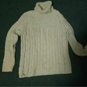 JEANNE PIERRE Cream Cable-Knit Turtleneck Sweater